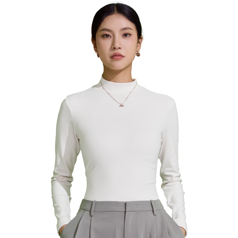 LangSha Women's Fashion Slim Fit Cashmere Crew Neck Base Layer Thin Soft Skin-Friendly Stretch Seamless Thermal Underwear