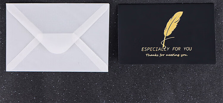 E-Muguo Greeting Cards Set of 4 with Envelopes, Letter Paper, Gift Birthday Cards, Confession Gifts, Ins Style Business Blessing Cards, Wish Cards, Thanksgiving Cards, Black with Gold Foil 26