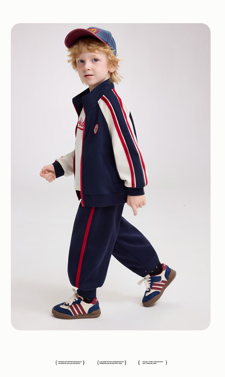 ASK JUNIOR Kids Set 2026 Spring Toddler Colorblock Collegiate Style Top Boys Sports Pants Long Trousers Two-Piece 5