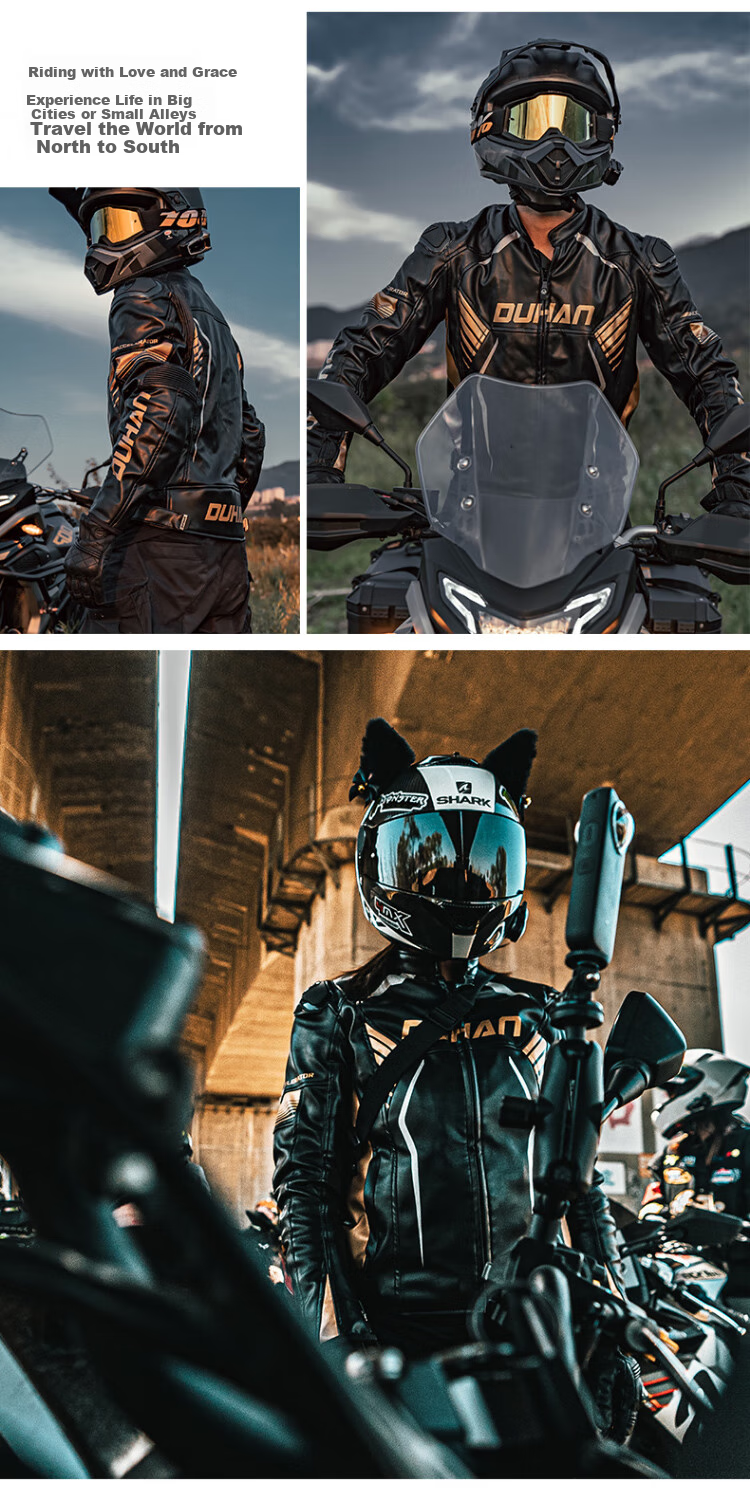 DUHAN D-2168 Motorcycle Riding Jacket, Long-Sleeve Racing Suit, Off-Road Motorbike Leather Jacket, Autumn And Winter Black Gold Men's Style M 13