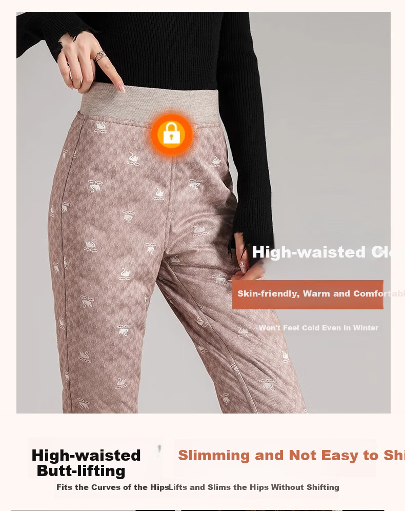 Langsha Women's Inner Fleece-Lined Pants for Winter, Non-Bulging, Thickened, Lightweight, Cold-Resistant, Warm White Duck Down Inner Lining Thermal Underwear 10