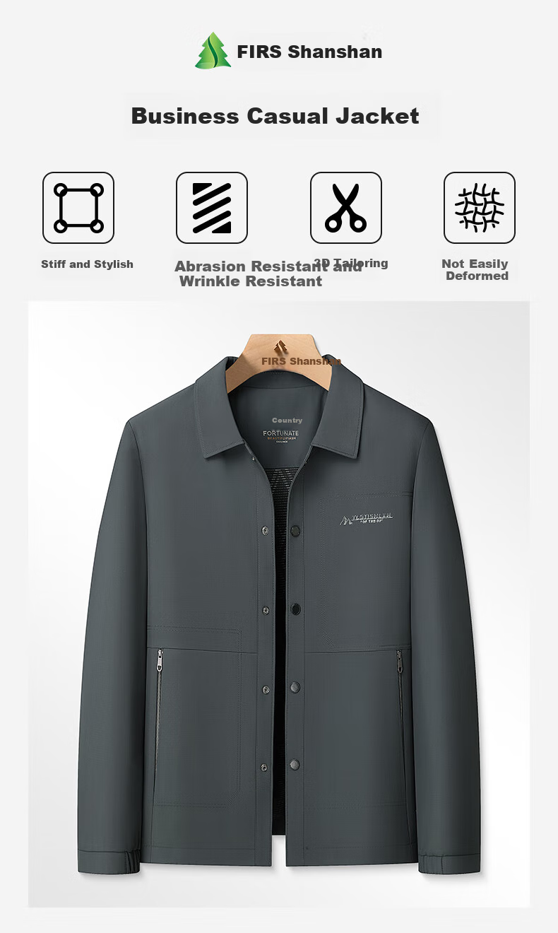 FIRS Anti-Wrinkle Windproof Men's Jacket Spring Autumn Lapel Business Casual Commuter Workwear Coat 1