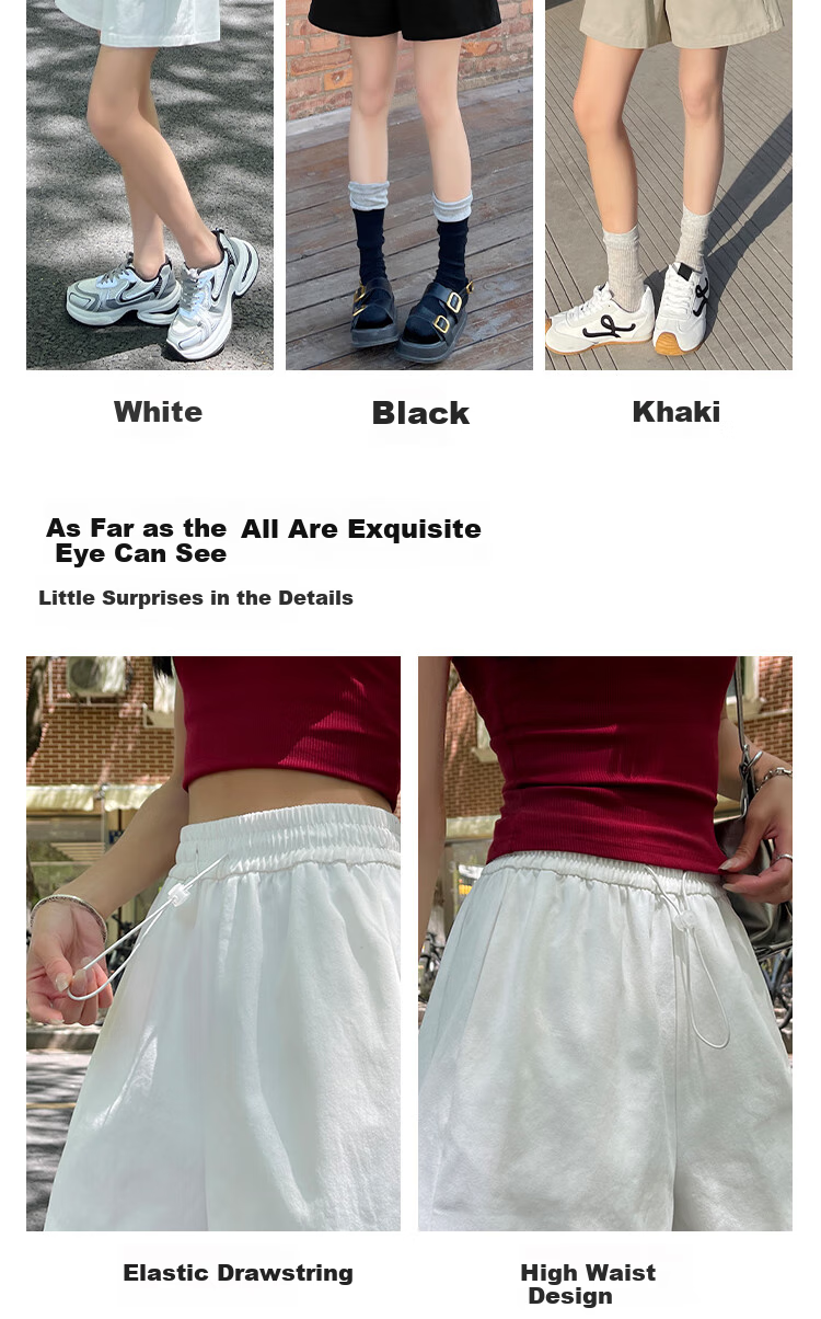 BOPRUIEY Women's Shorts for Outdoor Wear, Summer Lightweight 2026 Latest Style, High-Waisted A-Line Pure Cotton Slimming Wide-Leg Knee-Length Pants 7