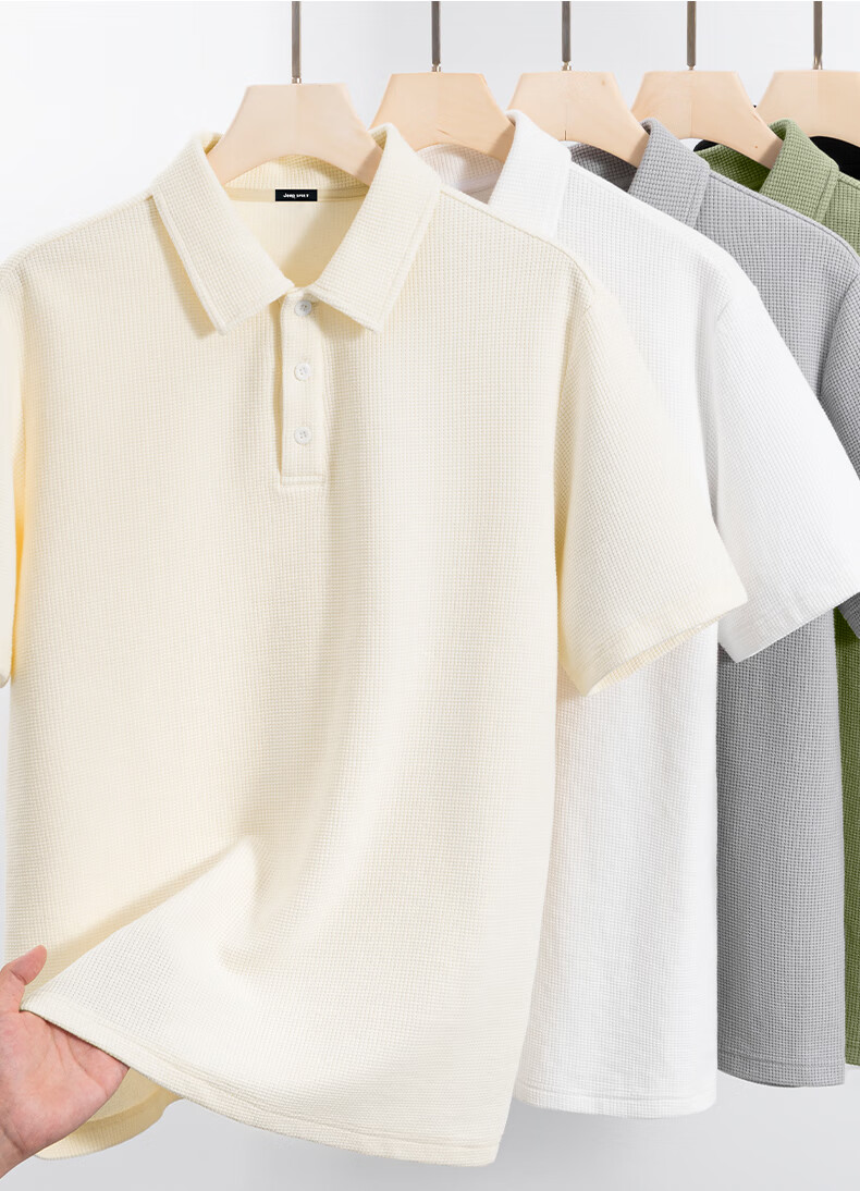 JEEP SPIRIT Men's Short Sleeve Polo Shirt Summer 2026 New Trendy Loose Heavyweight Waffle Knit Collar T-Shirt 10
