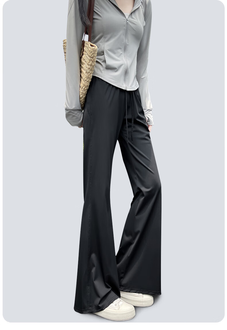 Langsha Ice Silk Sunscreen Casual Pants for Women Summer High Waist Slimming Draped Flared Cool Quick-Dry Wide-Leg Loose Sports Pants 13