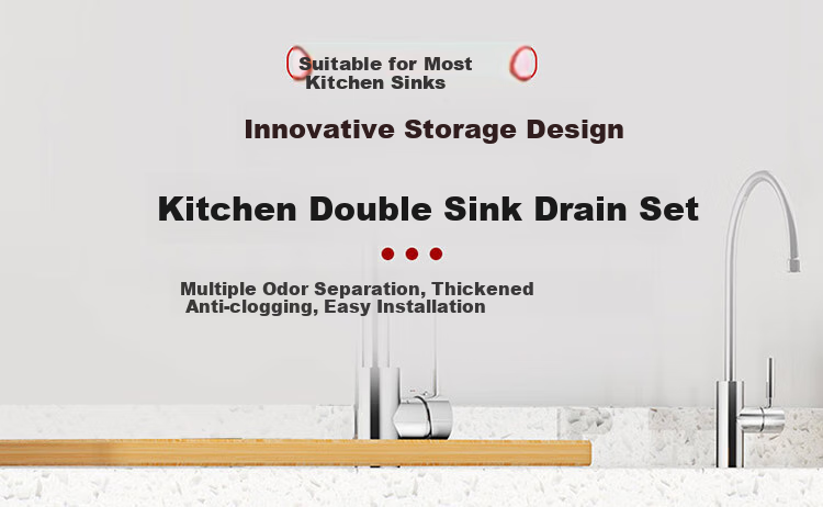 Larsd Kitchen Sink Drain Pipe, Kitchen Drainage Set, Double Sink Drainage Pipe Accessories for Washbasin And Sink 9227 2