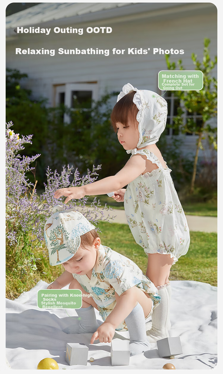 PurCotton Baby Clothes, Summer Thin Style, Newborn Onesie, Outdoor Bodysuit, Infant Sleeveless Romper, Abundant Leaves, Size 80 2