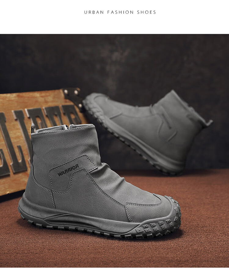 Warrior Men's Martin Boots Autumn Winter New Retro Durable Hiking Shoes Non-slip Work Boots 645 Black Size 39 18
