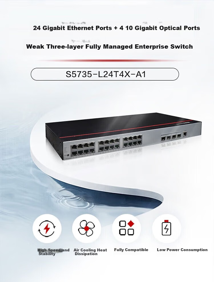 HUAWEI S5735-L24T4X Switch, 24 Gigabit Ethernet Ports + 40 Gigabit Optical Ports, Enterprise-Grade Fully Managed, Sub-Layer 3 Access And Aggregatio 1
