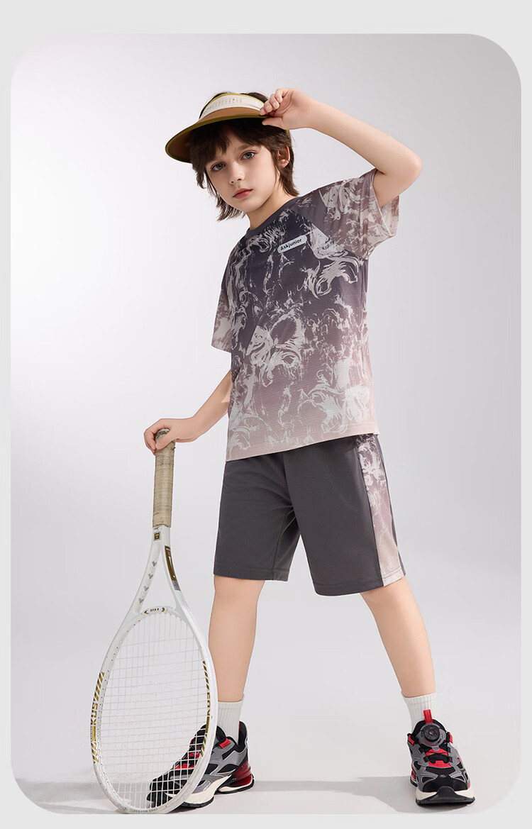 ASK JUNIOR Children's Quick-Dry Summer Outfit, Youth Chinese-Style New Chic Instant Cool Short-Sleeve T-Shirt And Shorts Sports Two-Piece Set 17