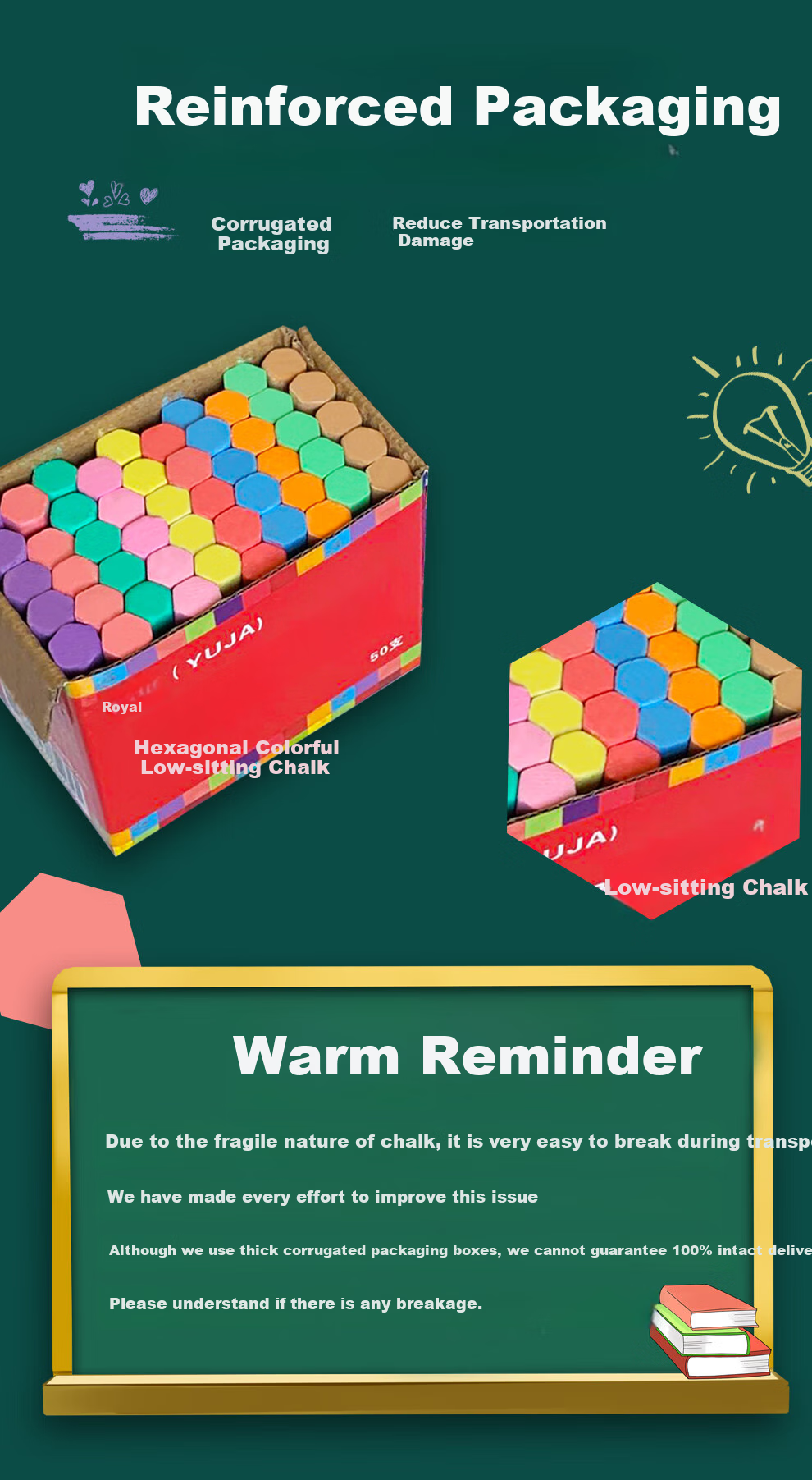 YUJA Chalk Set, 11 Colors, 196 Pieces, Hexagonal Colored And White Chalks for Children, Non-Toxic Dust-Free Drawing Board, Doodle Pens, Teacher's Teaching Blackboard Report Special Pens 4