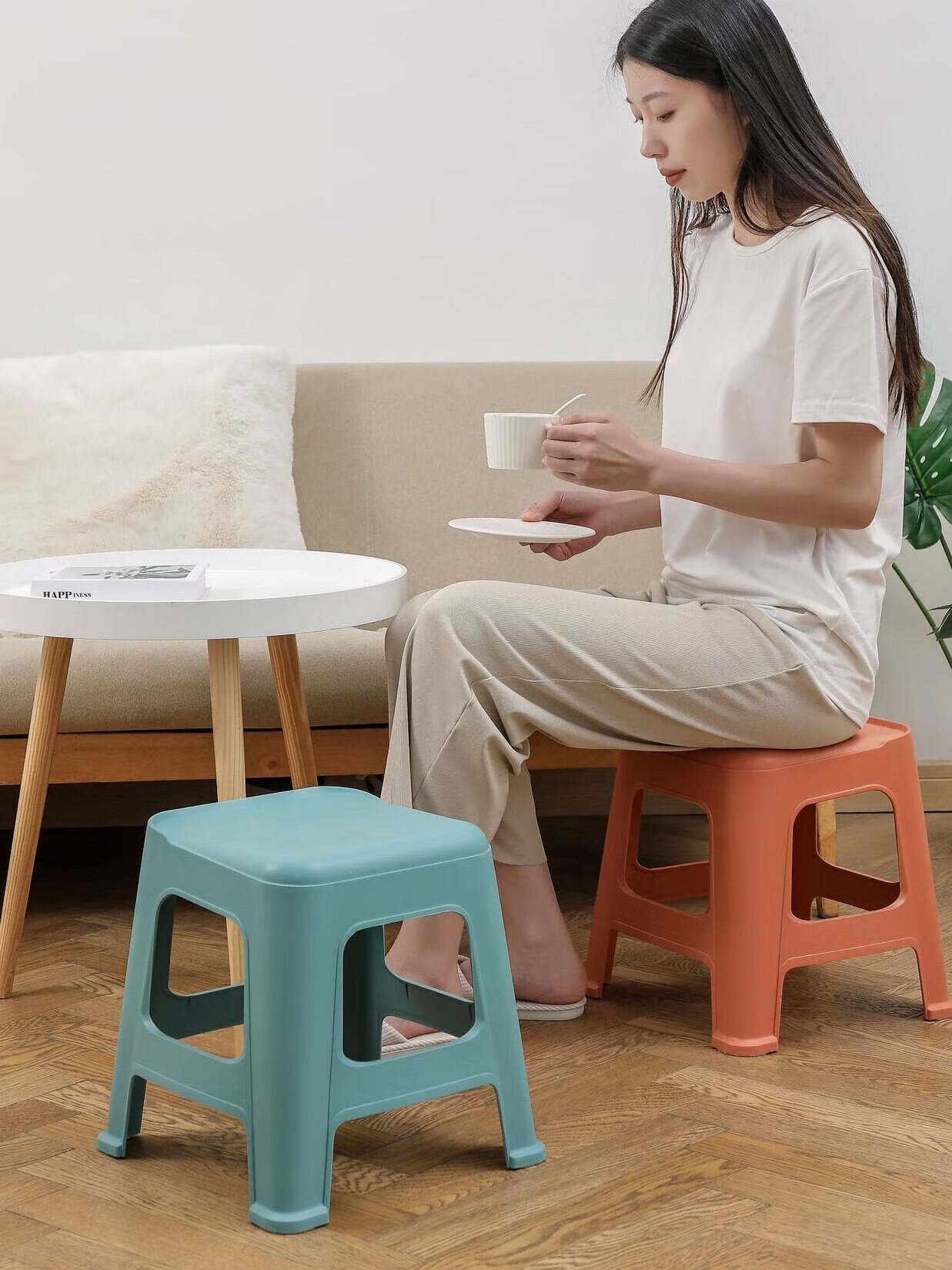 Youjia Premium Household Plastic Small Stool Bathroom Shower Mini Low Stool Children's Non-Slip Square Large Orange 6