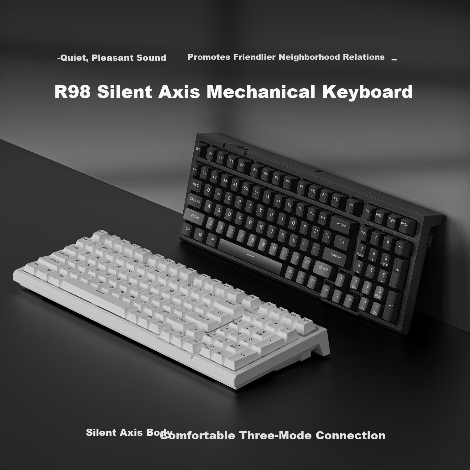 RK R98 Tri-Mode Mechanical Keyboard, Wireless And Wired, Bluetooth Compatible, 99 Keys, for Computer Office Use, Quiet Switches, Gaming-Friendly, Full N-Key Rollover, Long Battery Life, Non-Luminous ABS Keycaps, White, Light Feather Switches