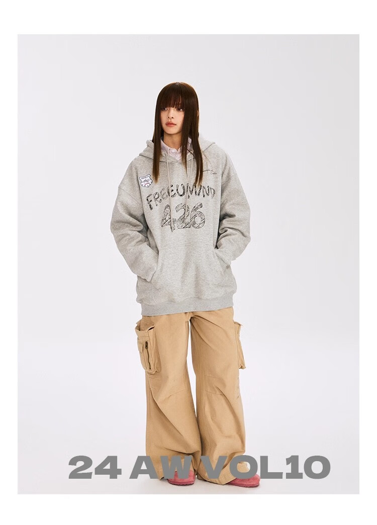 F426 [Zhao Lusi Style] National Trend Brand Autumn Couple's American Loose Graffiti Hoodie Yellow L 3