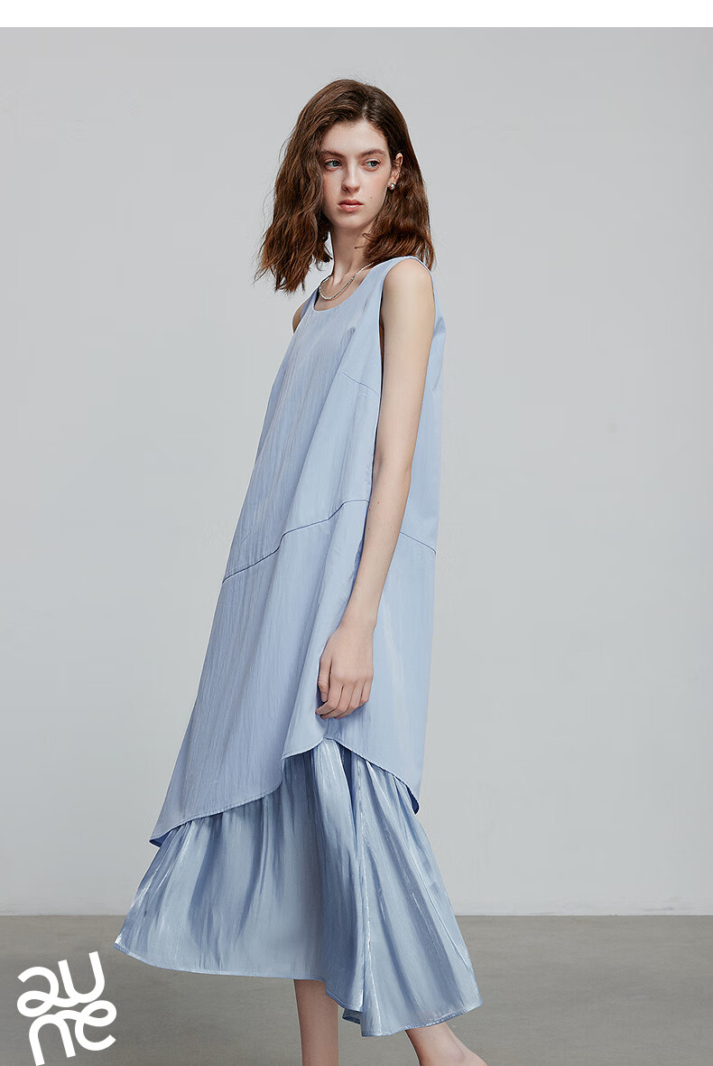 Chuyu Oxygen Sensation Dress for Women, 2025 Summer New Vacation Style Patchwork Faux Two-Piece Vest Dress, Sky Blue, S 9