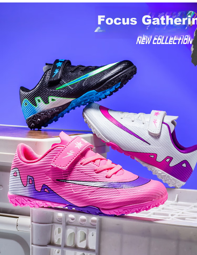 Shuangxing Children's Soccer Shoes for Boys And Girls, Big Kids' Molded Studs TF Artificial Grass Training Shoes, Student And Youth Slip-On Sneakers 8