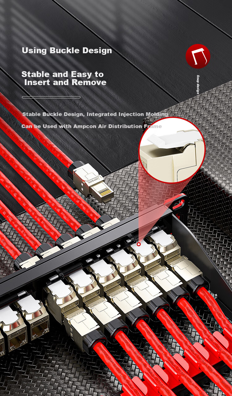 AMPCOM 10 Gigabit Category 6A Straight-Through Network Module, Zinc Alloy CAT6A FTP Shielded Cable, RJ45 Gold-Plated Crystal Head Computer Double-Pass Connector 1 Piece AMC6A18B 5