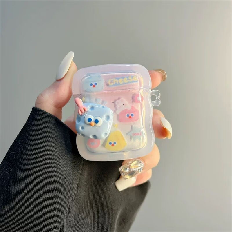 Beiyipin Ins Gradient Cute Blue Cheese Case for AirPods 2nd Generation Apple Earphones, Compatible with Bluetooth 1st And 2nd Generatio 2