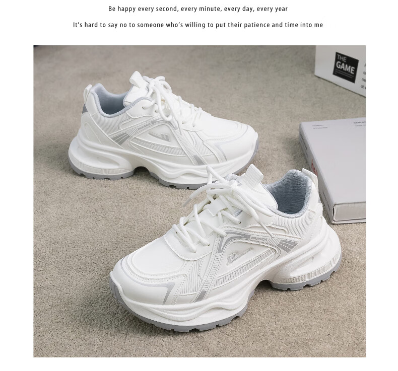 Warrior Women's Sneakers 2026 Spring New Leather Dad Shoes Thick Sole Height Increasing Couple Versatile Running Shoes 10