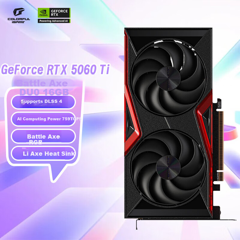 Colorful Battle Axe GeForce RTX 5060 Ti DUO 16GB GDDR7 DLSS 4 Gaming Light Trail Design Graphics Card for PC