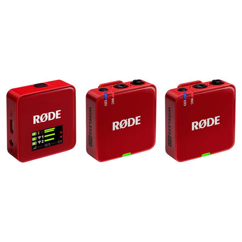 Rode Wireless Go3 Clip-On Microphone System, Dual-Channel, for Outdoor Use, Live Streaming, Recording, Interviews, VLOGs, Compatible with Computers, Cameras, And Smartphones - Red
