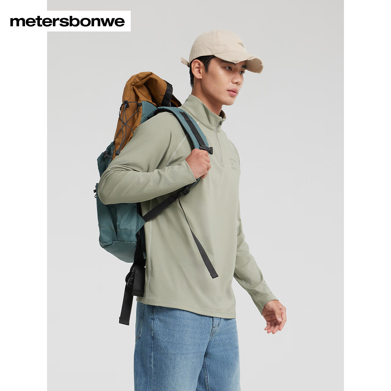 Metersbonwe Casual Long Sleeve Unisex 2025 Spring New Half-Zip Breathable Outdoor Sports T-Shirt