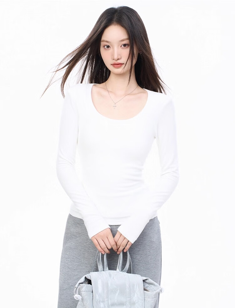 Woodpecker Women's Long Sleeve T-Shirt Pure Cotton Regular Shoulder Base Layer Spring Autumn Slim Fit Crew Neck Basic Comfortable Top Black XL 3
