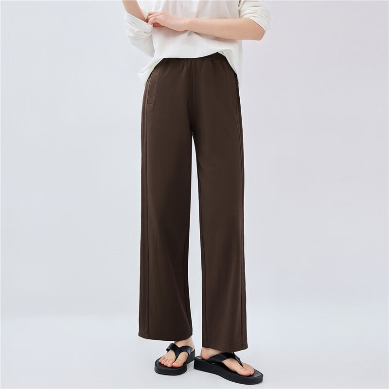 Giordano Women's Cotton Side Bone Pleated Wide-Leg Pants with Elastic Waist, Knitted Casual Sports Trousers 05415455