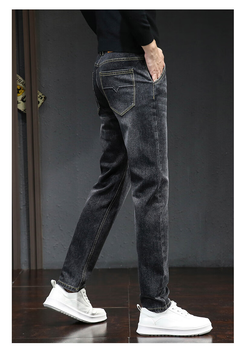 JEANSWEST OUTDOOR Men's Jeans, Spring And Autumn Business Casual Loose Straight-Leg Elastic Versatile Pants for Young And Middle-Aged, Blue-Gray, Size 32 7