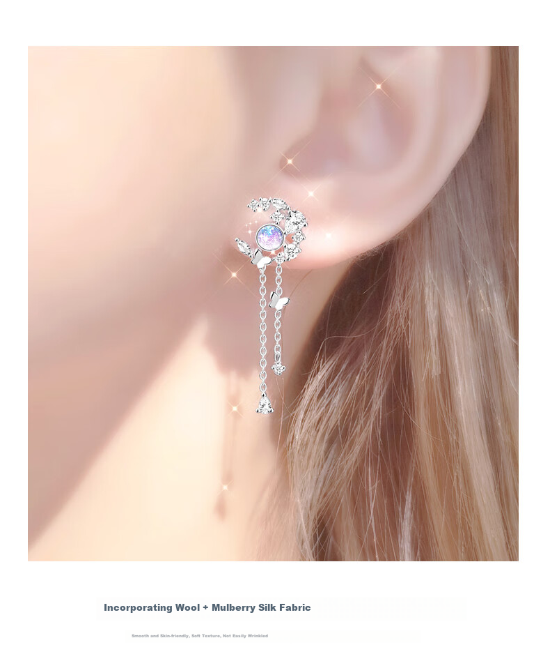 Dijing 925 Silver Earrings for Women without Ear Holes, Bone Stud Earrings, Clip-On Tassel Earrings, No Ear Holes Required, No Piercing Needed 4