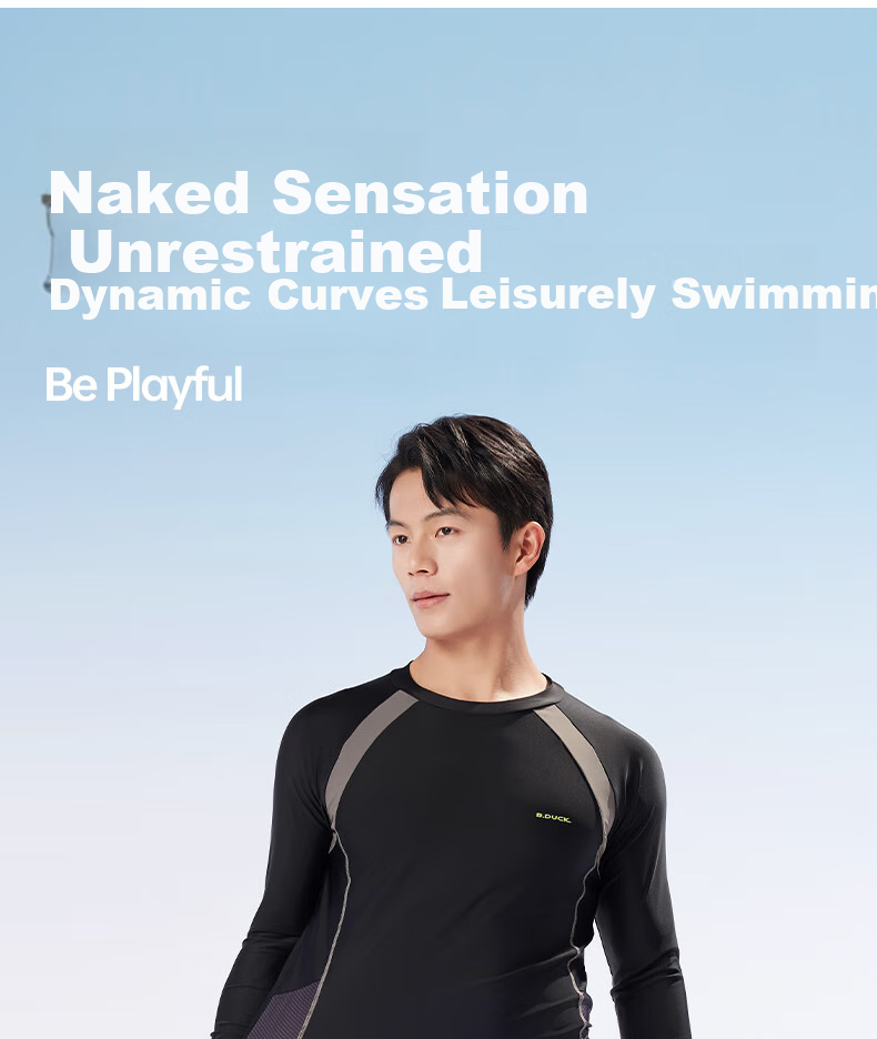 B.Duck Two-Piece Swimsuit for Men, Long-Sleeve Top And Long Pants Set, Sports Swimwear, Beach Surfing Suit, Men's Swimwear Set 3