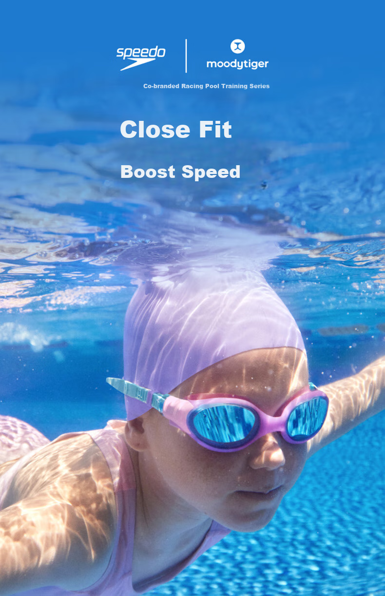 Speedo × Moody Tiger Collaboration Pool Training Series, Tight-Fitting Silicone Swim Cap for Children, Lavender Color 1