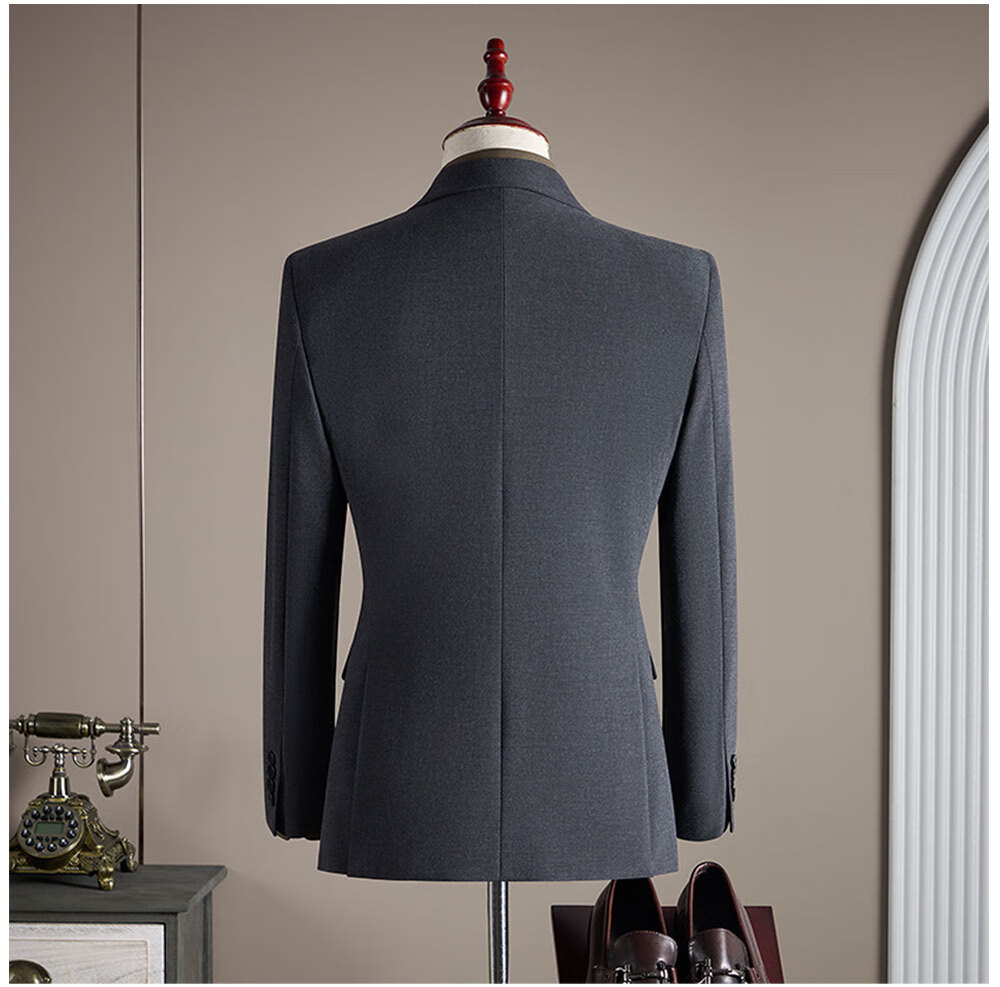 ROMON Men's Business Suit Set Blazer + Vest + Trousers Double-Breasted Casual Navy Blue 3XL 4