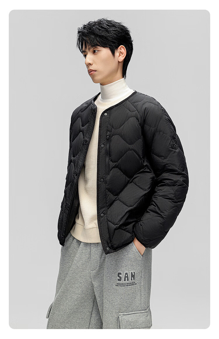 SNOWFLYING Autumn Winter New Men's Lightweight Basic Down Jacket with Large Pockets, Practical Round Neck Duck Down Lightweight Jacket for Men 6