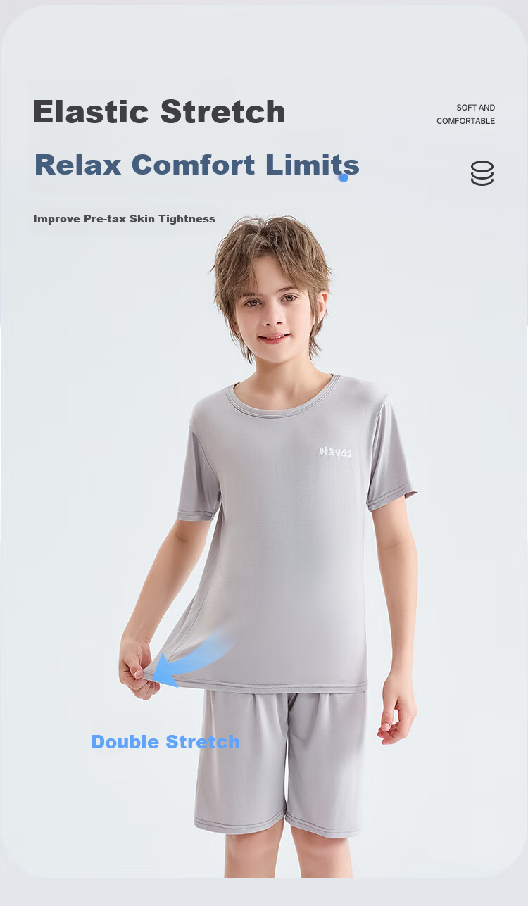 LangSha Children's Pajamas, Boys' New Summer Casual Short-Sleeve Shorts Thin Sleepwear Set, Loose Fit, Gray, Size 150 4