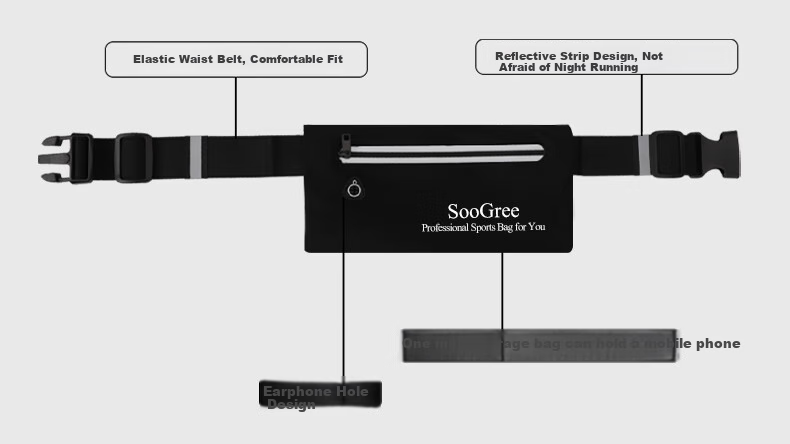 SooGree Sports Running Phone Waist Pack for Men And Women, Multifunctional Large Capacity Storage Portable Waterproof Reflective Strip with Earphone Hole 3