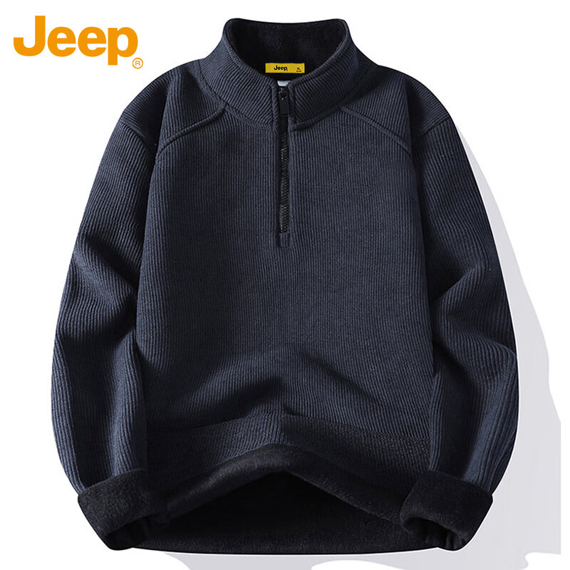 JEEP Men's Autumn Winter Fleece Lined Thick Warm Zipper Casual Loose Sweatshirt Dark Gray Fleece XL