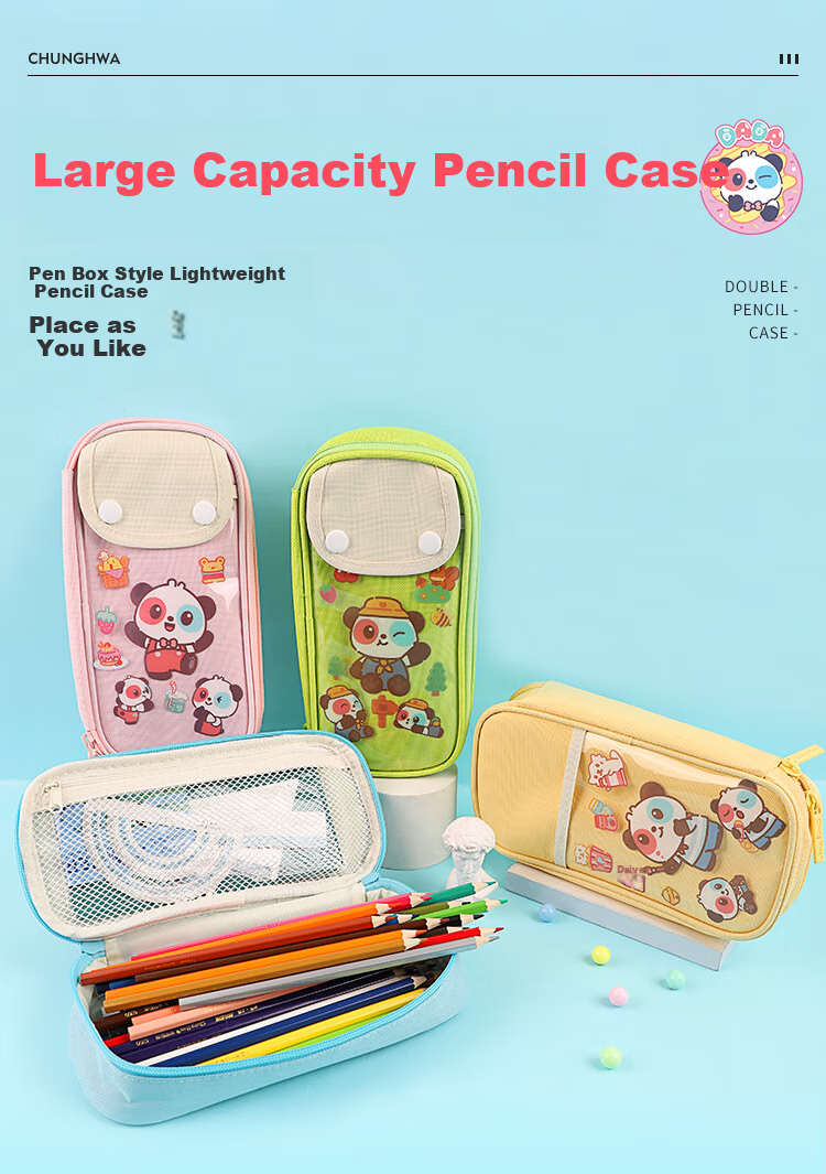Zhonghua Student Pencil Case, Large Capacity Multi-Layer Pencil Box for Students, Multifunctional DIY Stationery Storage Box, DaDa Panda Series, Children's Day Gift PB0007C, Gree 1