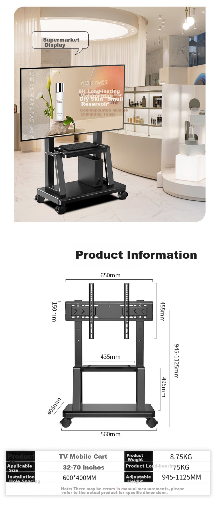 ProPre Mobile TV Floor Stand, 40-100 Inch Video Conference Mobile Cart, LCD Display Compatible with Multimedia All-In Machine, Display Stand 11