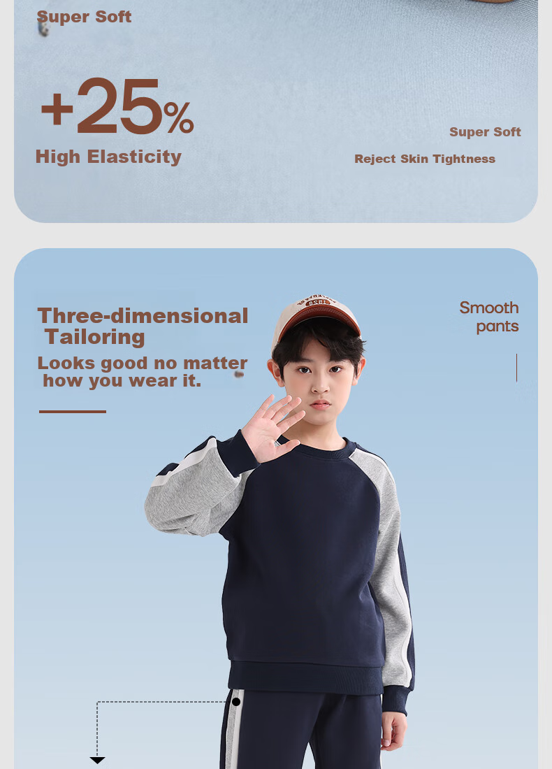 Baleno Boys' Outfit, Spring And Autumn 2026 New Style, Casual Round Neck Sweatshirt for Older Boys, Children's Spring Sportswear, Two-Piece Set 3