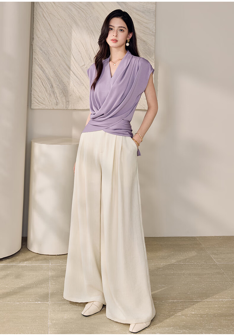 ROEYSHOUSE Textured Loose Straight-Leg Pants for Women Summer Casual Versatile Wide-Leg Trousers 11314 Apricot 2XL 11