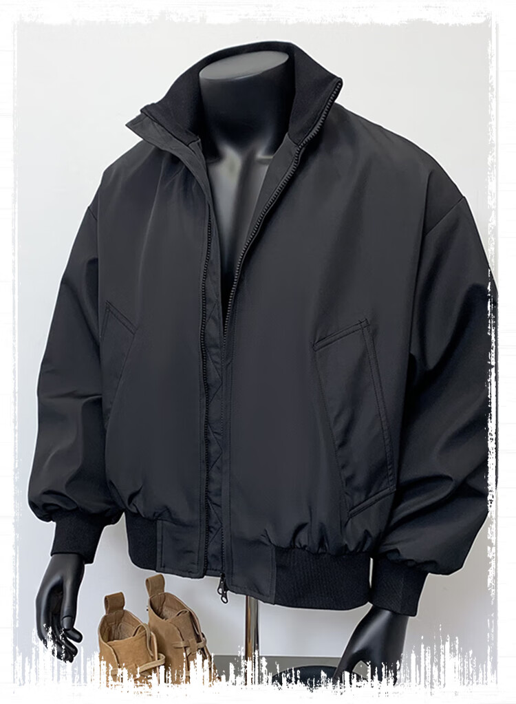 IZEXX Men's Pilot Jacket Autumn American Style Short Workwear Stand Collar Baseball Jacket JM88 Black M 1