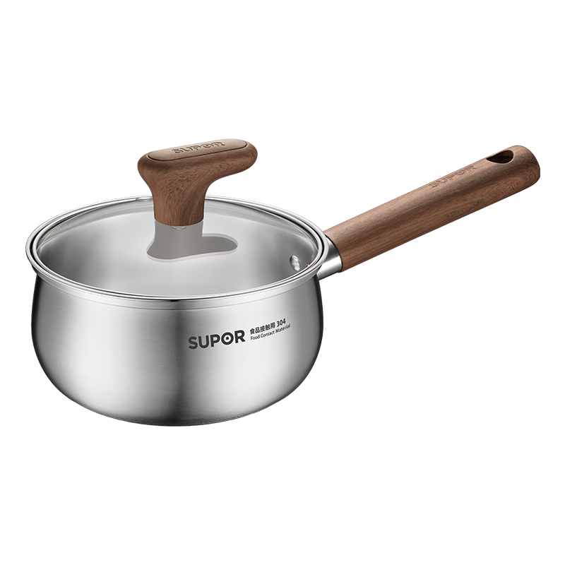 SUPOR 304 Stainless Steel Soup Pot Milk Pot Noodle Pot Wood Grain Handle 18cm Universal Bottom ET18JHBS01-WD
