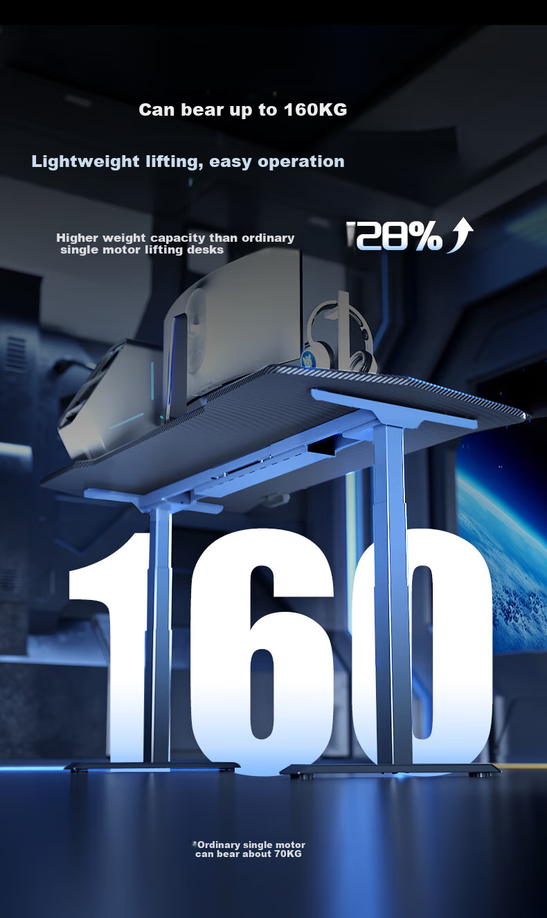 Loctek Black Knight MAX Gaming Desk, Electric Height Adjustable Computer Desk, Standing Desk, 1.4m, Rubberwood 11