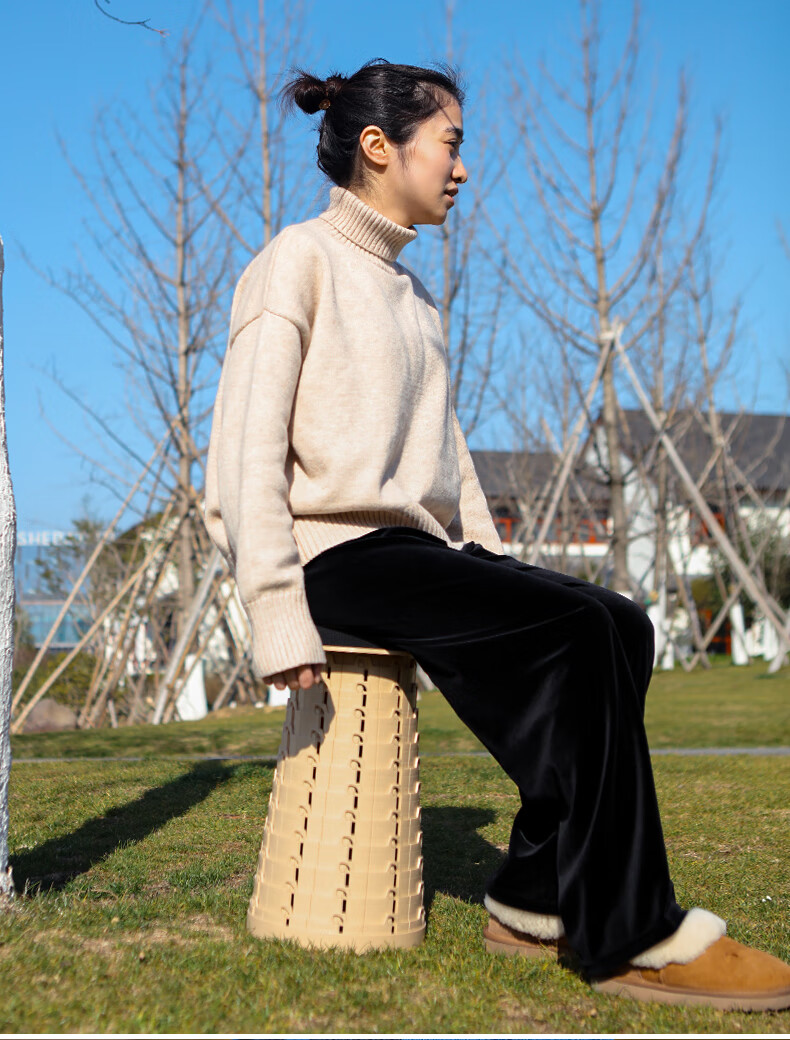 Haoer Outdoor Telescopic Stool Portable Folding Stool Fishing Travel Subway Soft Cushion Adjustable Small Stool Khaki 10