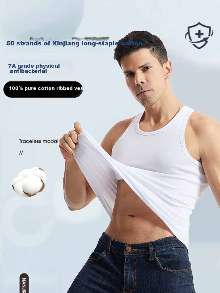 MiiOW White Pure Cotton Tank Top for Men, Summer Lightweight Undershirt, Large Size Loose Sleeveless Athletic Undershirt 1