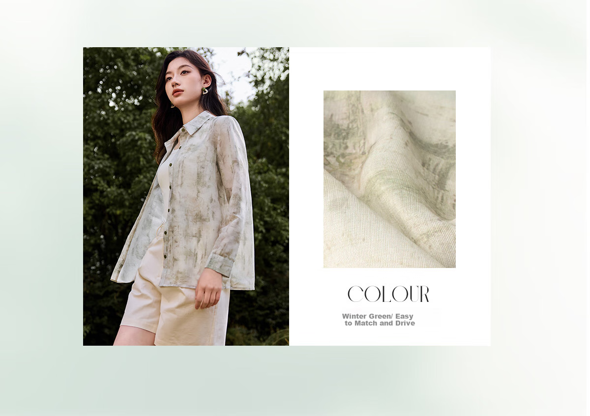 Chushen Spring And Summer Long-Sleeve Shirt for Women, Artistic Tie-Dye Printed Blouse Jacket Air Conditioning Shirt S52S020 Winter Light Green S 3