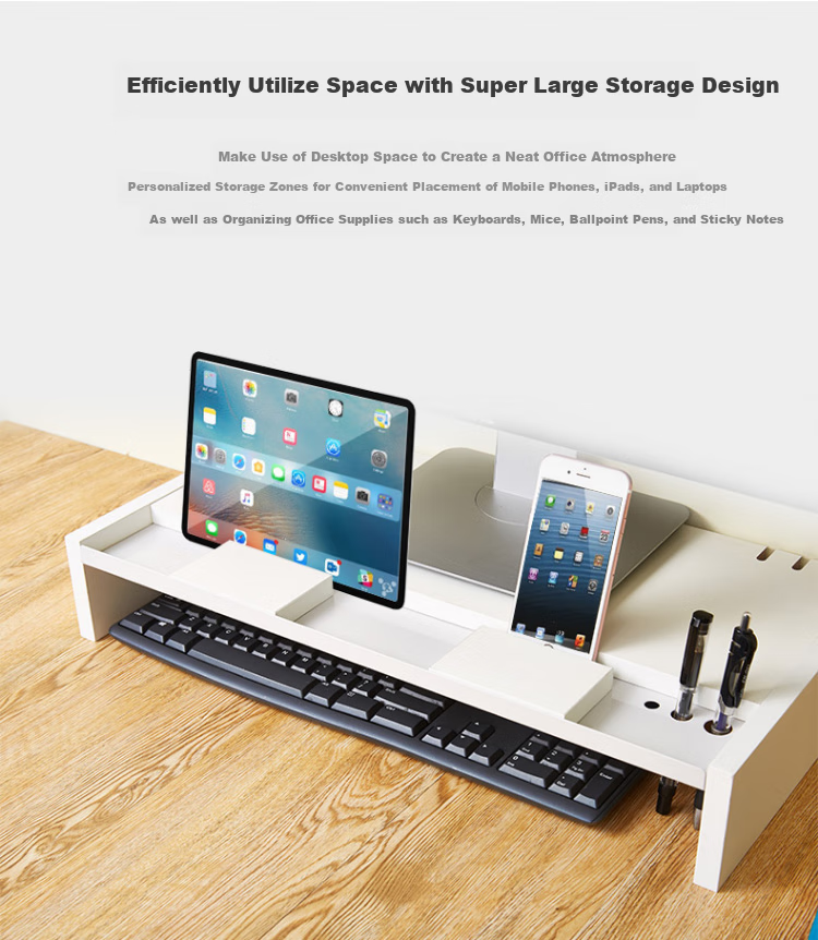 ECOLA Computer Monitor Riser Stand, Desktop Screen Double-Layer Bracket, Office Desk Organizer Shelf, Storage Rack, VT01WT, White 4