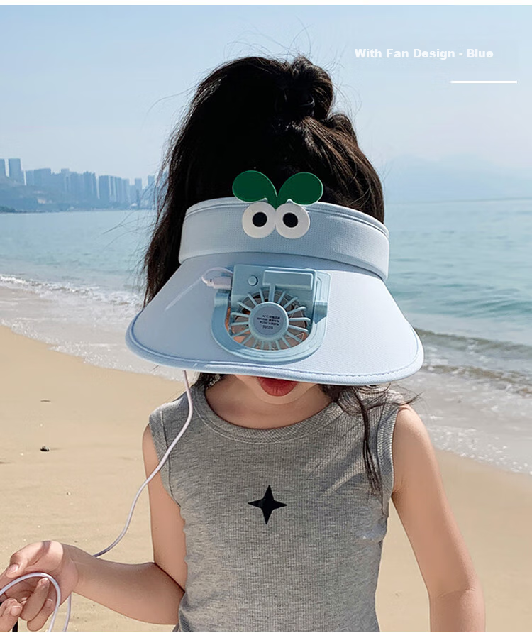 GLO-STORY Children's Hat Summer Boys And Girls Outdoor Wide Brim Sun Protection Visor Hat Cartoon Cute with Fan Sunshade Hat 11