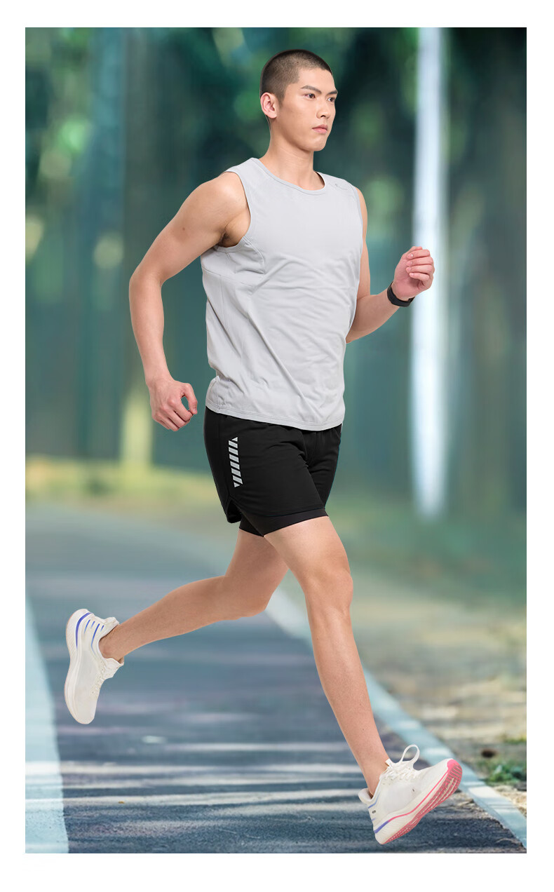 BURUITE Men's Running Sports Set Ice Silk Vest T-Shirt Quick-Dry Loose Marathon Track and Field Training Fitness Shorts 9